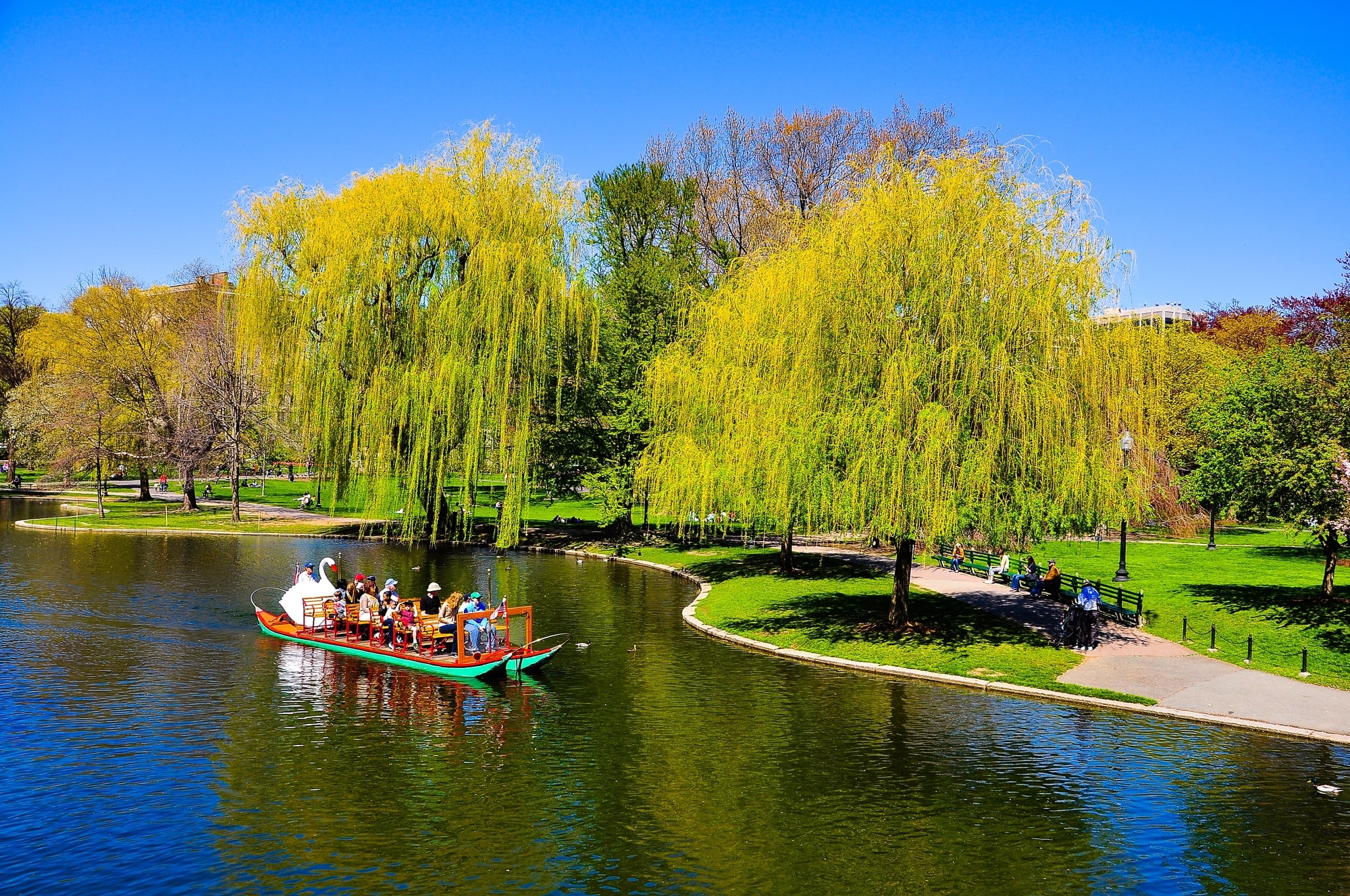 Boston, Massachusetts with duck boat in water