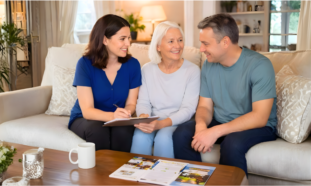 Family meeting with a home care professional to discuss getting started with care services